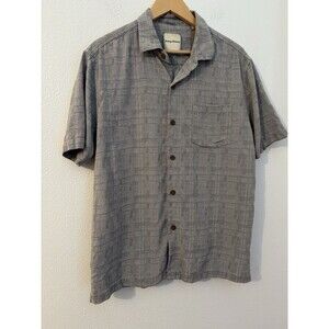 TOMMY BAHAMA Men's Button Up Shirt Silk Blend Gray Hawaiian Size L Classic